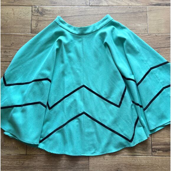 Collectif Milla Teal Chevron Black Velvet Stripe Knee Length Swing Skirt Size XS - Picture 7 of 8